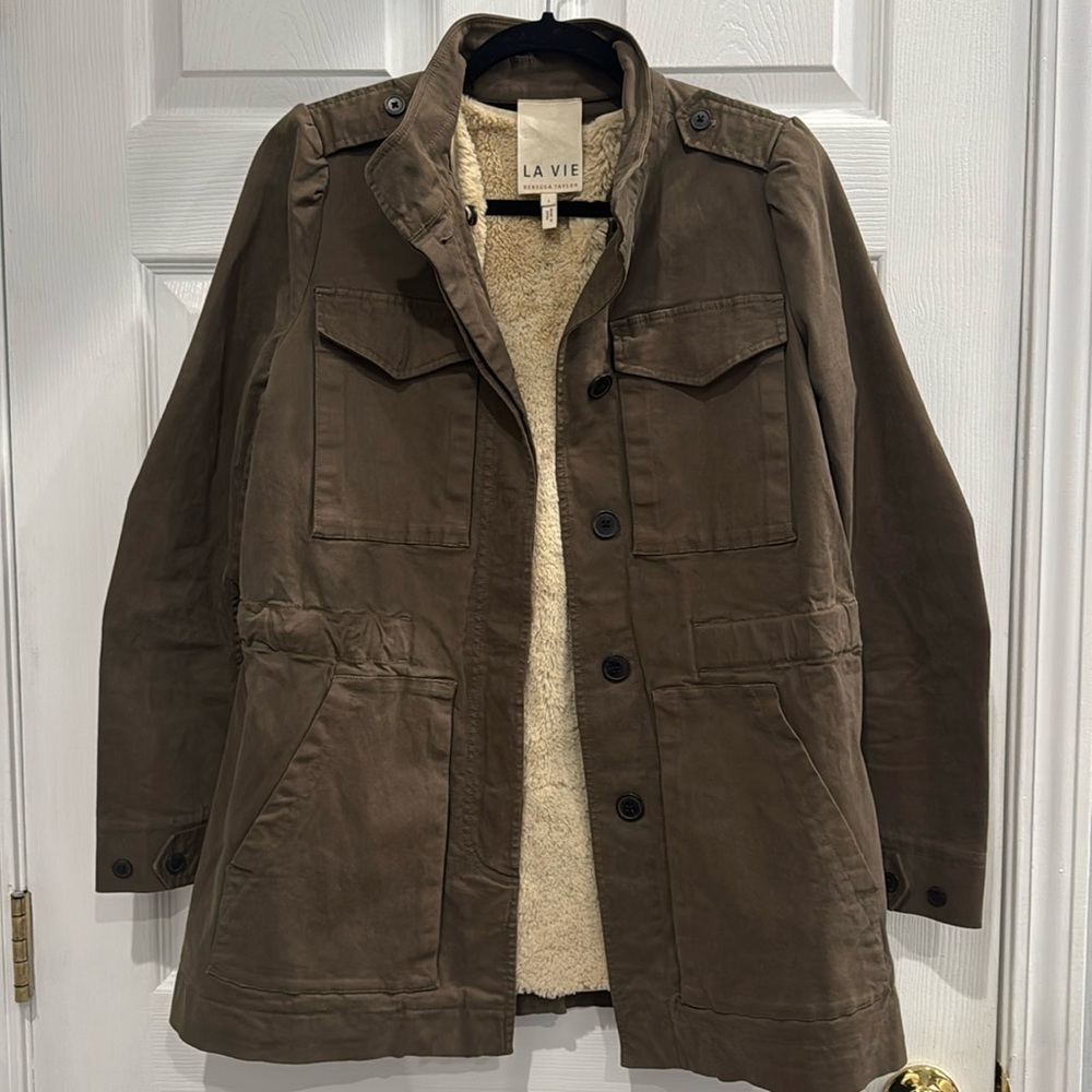 La Vie Women's Brown Sherpa-Lined Utility Jacket